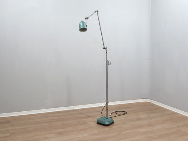 1960s adjustable industrial floor lamp green hammertone