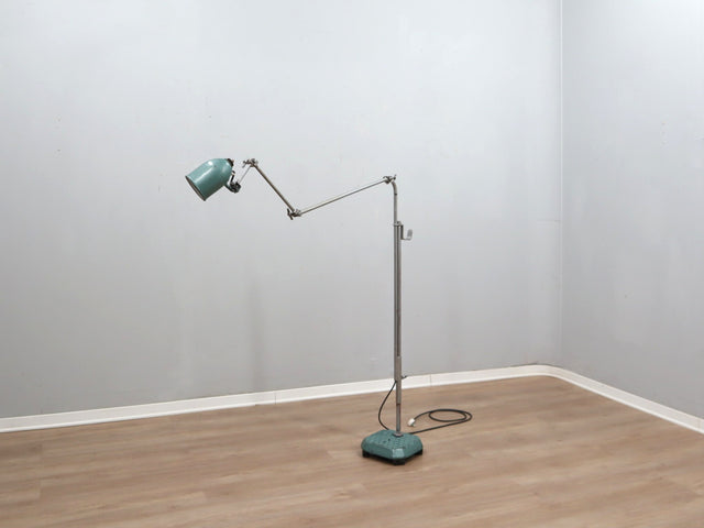 1960s adjustable industrial floor lamp green hammertone