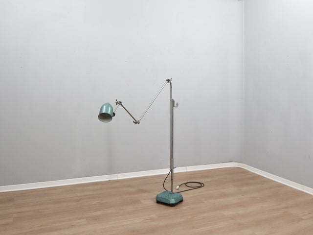 1960s adjustable industrial floor lamp green hammertone
