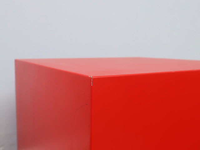 Original set of three cubic fiberglass stools/side tables, crafted in Italy during the 1960s. Their versatility allows them to function seamlessly as extra seating, occasional tables, or modular elements