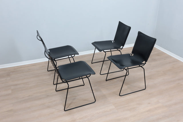 Leather stacking chairs by Toyoda Hiroyuki for ICF 1980s, set of 4
