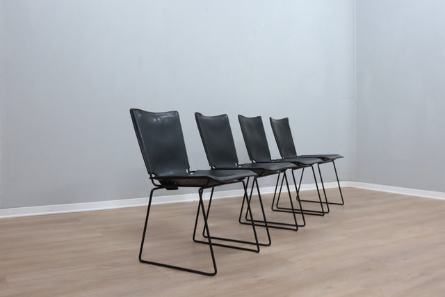 Leather stacking chairs by Toyoda Hiroyuki for ICF 1980s, set of 4