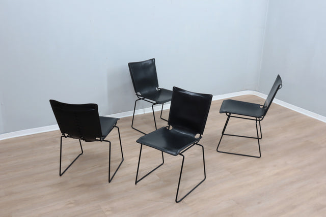 Leather stacking chairs by Toyoda Hiroyuki for ICF 1980s, set of 4