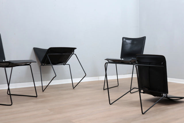 Leather stacking chairs by Toyoda Hiroyuki for ICF 1980s, set of 4
