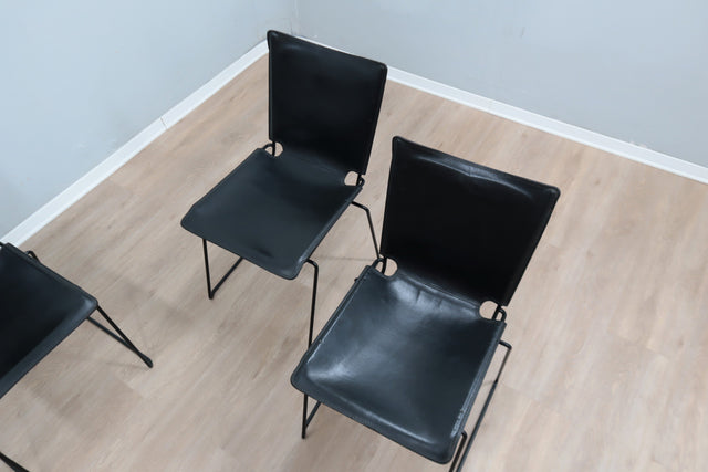 Leather stacking chairs by Toyoda Hiroyuki for ICF 1980s, set of 4