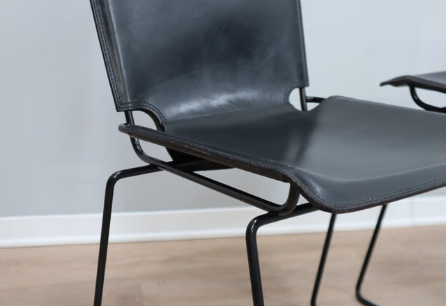 Leather stacking chairs by Toyoda Hiroyuki for ICF 1980s, set of 4