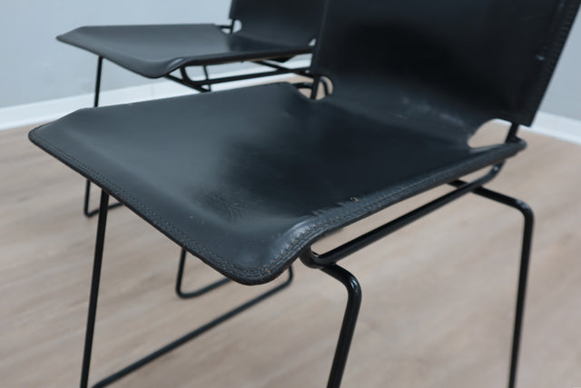 Leather stacking chairs by Toyoda Hiroyuki for ICF 1980s, set of 4