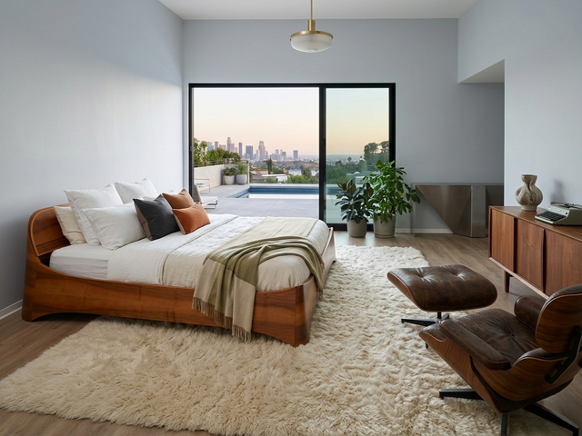 1970s curved walnut bed frame with storage: letto noce anni 70, lit vintage noyer, italienisches Designerbett, cama de nogal con almacenaje.