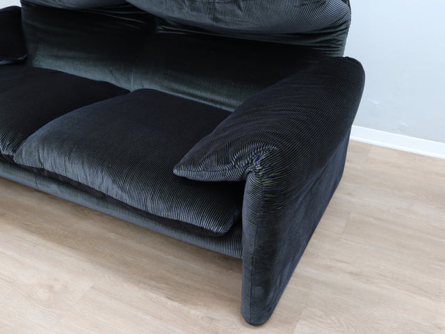 Maralunga 2-seater sofa by Vico Magistretti Cassina canapè vintage 80s, blue/green striped velvet zabytkowa sofa