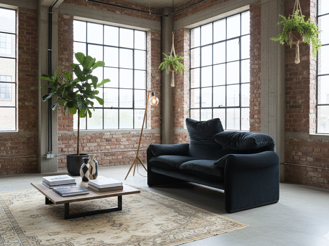 Maralunga 2-seater sofa by Vico Magistretti Cassina canapè vintage 80s, blue/green striped velvet zabytkowa sofa