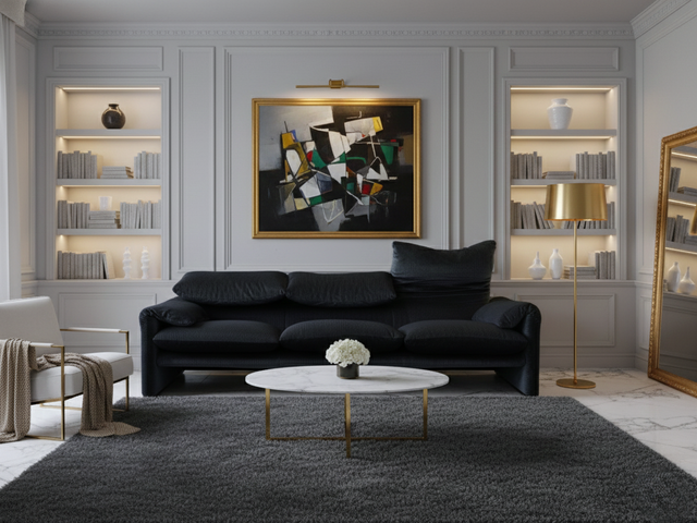 Vintage 1980s blue and green velvet Cassina Maralunga 3-Seater sofa