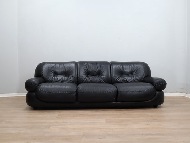 3 seater 1970s black leather sapporo sofa by Mobil Girgi sofa couch architectural Cuero original Cuir canape vintage.
