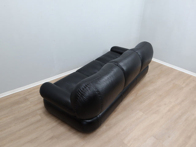 3 seater 1970s black leather sapporo sofa by Mobil Girgi sofa couch architectural Cuero original Cuir canape vintage.