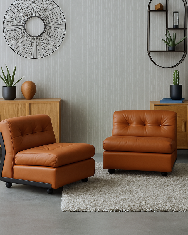 Set of 2 restored Amanta leather armchair by Mario Bellini C&B Italia