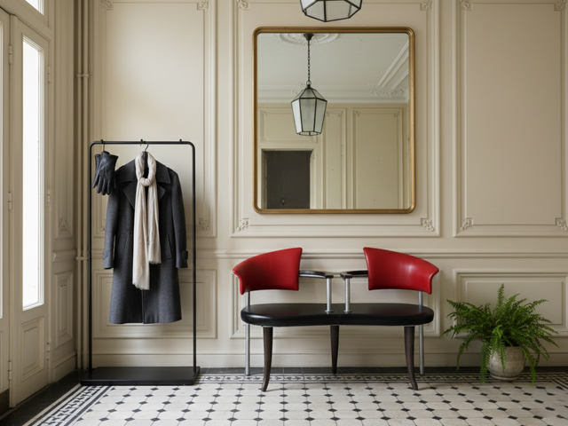 Post-modern Italian bench: 90s design panca rossa/nera, banc vintage métal/bois, Memphis style seating, dekorative Sitzbank für Sammler.