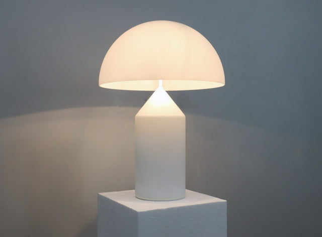Large Atollo table lamp in white glass design Vico Magistretti, 1980s Oluce
