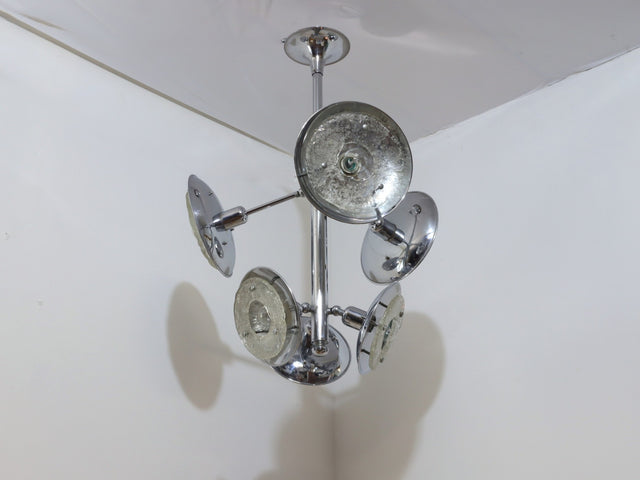 Éclairage vintage italien come lustre Esperia années 70 . Murano Glas Kronleuchter con dettaglio lámpara de techo cromada e lámpara de Murano vintage