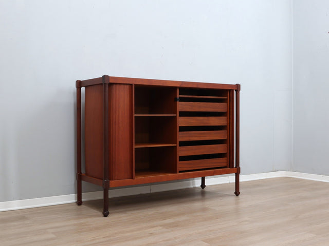 F.lli Proserpio teak cabinet bar Mobile anni 50 grissinato, tambour doors cabinet, Mid-century italienisches Design, aparador teca, buffet vintage.
