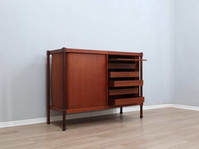F.lli Proserpio teak cabinet bar Mobile anni 50 grissinato, tambour doors cabinet, Mid-century italienisches Design, aparador teca, buffet vintage.