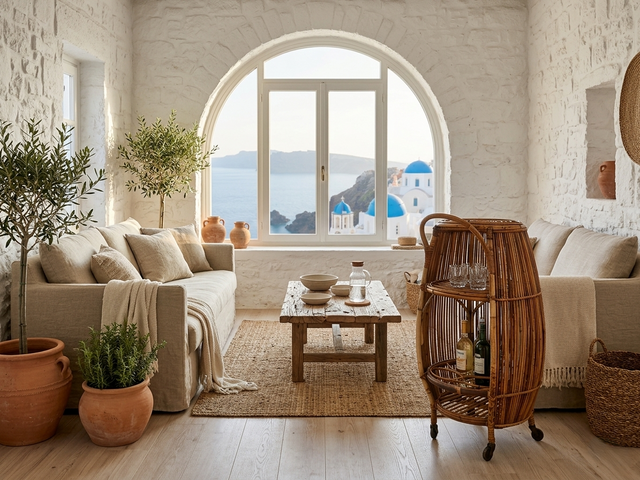 1960s Italian mid-century modern rattan barrel bar cart