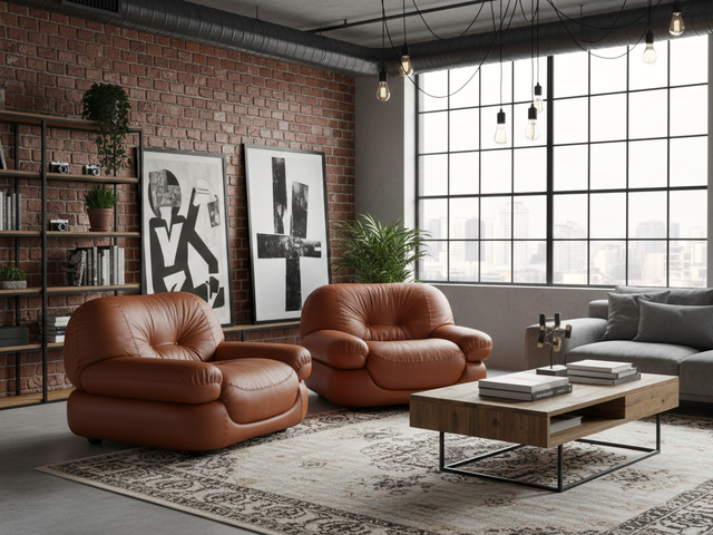 Sapporo cognac leather armchairs by Mobil GIRGI 1970s