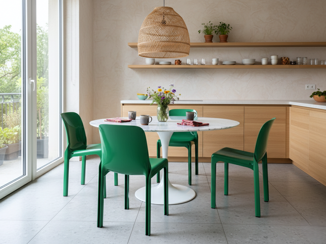 Set of 4 Selene vintage green chairs by Vico Magistretti, ARTEMIDE 1970s