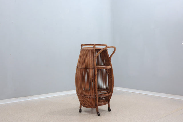 Vintage rattan bar trolley cart set 1950s