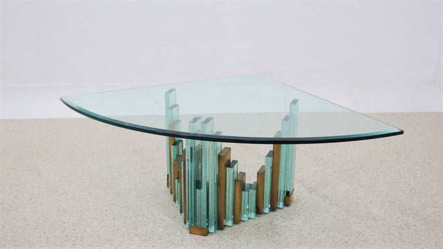 Vintage brutalist style glass coffee table 1980s