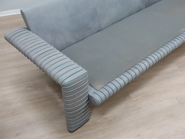 Vintage 3-seater sofa by Marzio Cecchi in ribbed leather 1970s