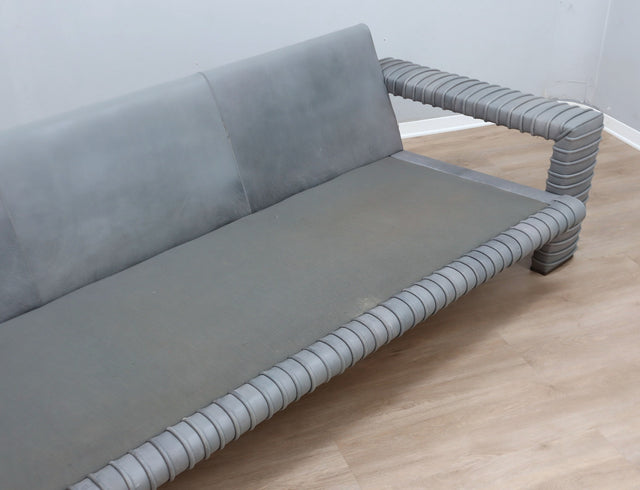 Vintage 3-seater sofa by Marzio Cecchi in ribbed leather 1970s