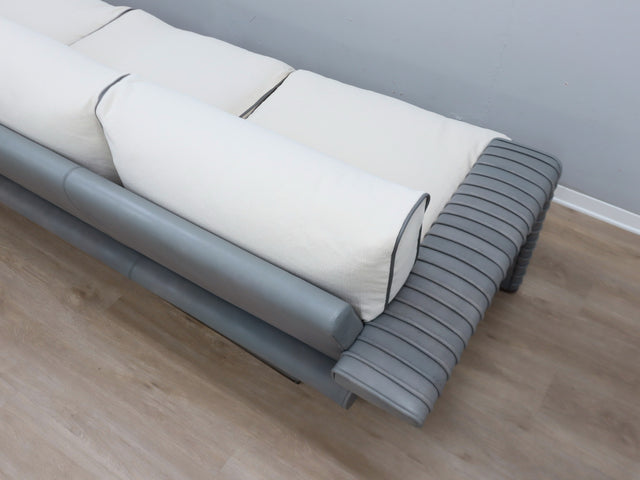 Vintage 3-seater sofa by Marzio Cecchi in ribbed leather 1970s