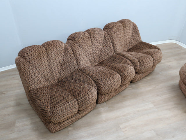 Italian modular sofa from the 1970s, composed of four individual lounge chairs that can be freely arranged to create different compositions.