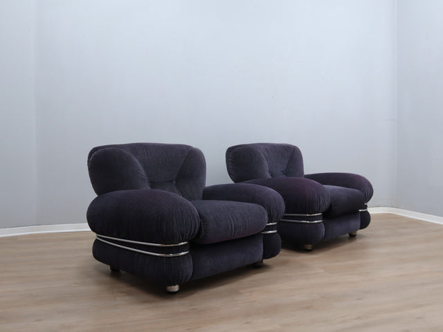 Coppia fauteuil vintage 70s (Italiaanse design fauteuils) cocooning con brede zit e breite Sitzfläche. Sillón vintage años 70 e butacas diseño italiano con asiento ancho cómodo.