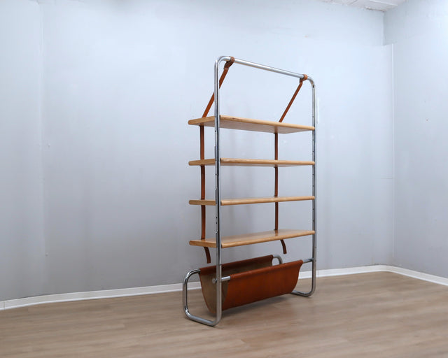 Jumbo bookcase by Luigi Massoni for Poltrona Frau. Libreria vintage cuoio anni 70, 70er Regal, étagère rétro chrome, estanterÃa mid-century.