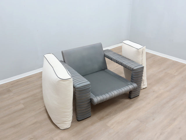 Marzio Cecchi armchair in ibbed Leather and goose down cushions 1970s