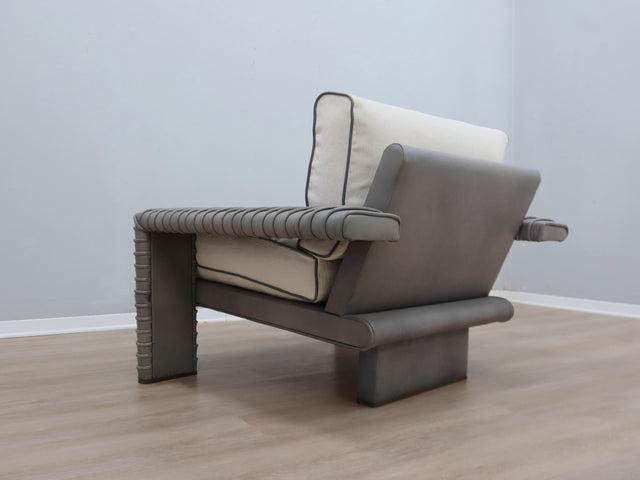 Marzio Cecchi armchair in ibbed Leather and goose down cushions 1970s