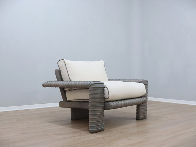 Marzio Cecchi armchair in ibbed Leather and goose down cushions 1970s