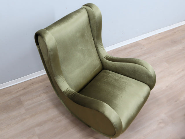 1950s Italian armchair Senior Zanuso style green velvet