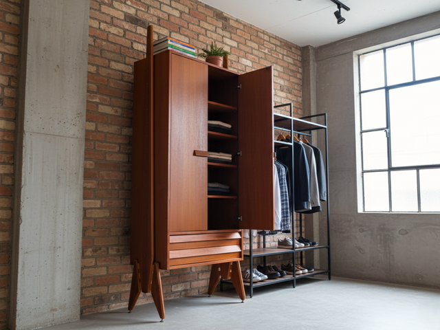 Mid century original teak storage wardrobe Italy 1960s