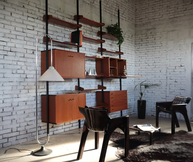 Vintage ceiling modular teak bookcase 1960s AV Arredamenti Contemporanei