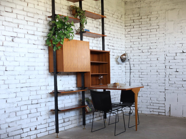 1950s Italian modular bookcase with teak folding desk and cabinet — mid-century modern wall unit