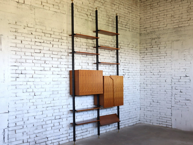 1950s Italian modular bookcase with teak folding desk and cabinet — mid-century modern wall unit