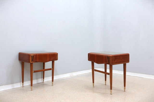 Mid century Italian design teak bed tables / nightstands, set of 2