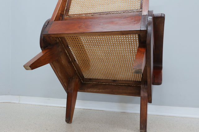 Mid century teak wood and Vienna straw armchair 1950s