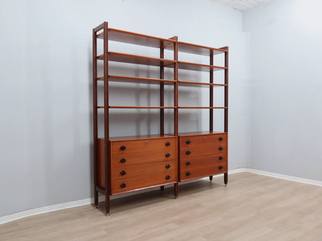 Mid-century modular teak bookcase with drawers and shelves Italy 1960s