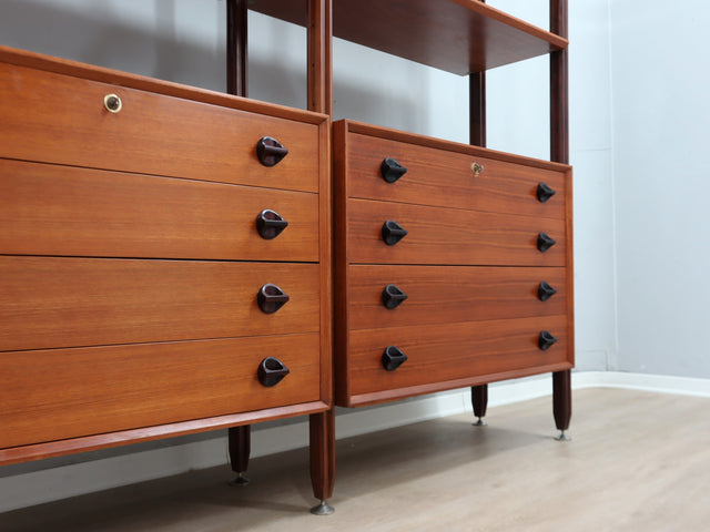 Mid-century modular teak bookcase with drawers and shelves Italy 1960s