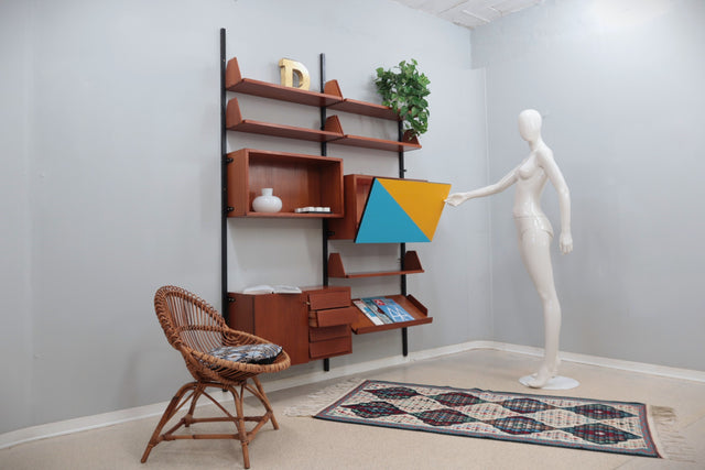 Mid century modular wall teak bookcase 1950s