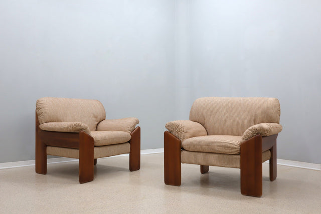 Vintage walnut armchairs MOBIL GIRGI 1970s, set of 2