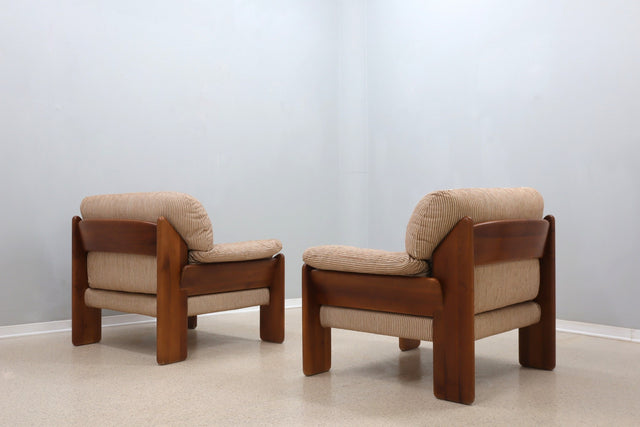 Vintage walnut armchairs MOBIL GIRGI 1970s, set of 2