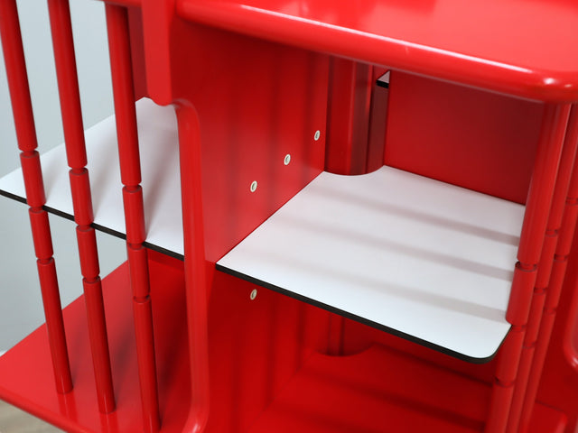 Modular Italian red lacquered solid wood bookshelf, 1960s